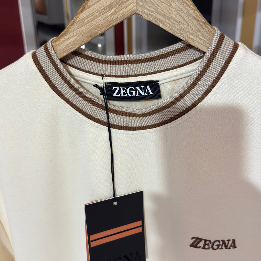 Zegna Logo Detaylı İthal Kumaş Bisiklet Yaka T-Shirt
