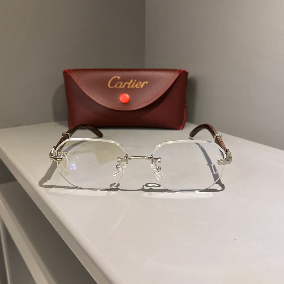 Cartier Unisex Gözlük ( Seffaf Cam Ahşap Sap)