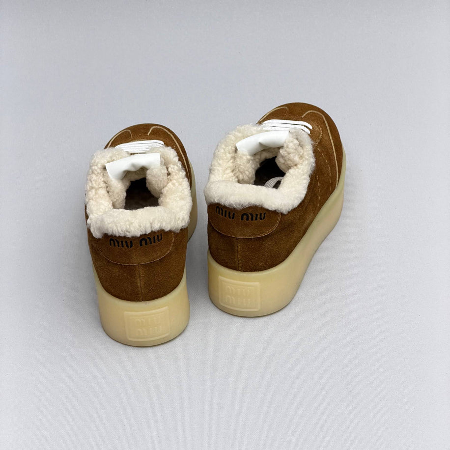 Miu Miu Shearling Trim Suede Sneakers