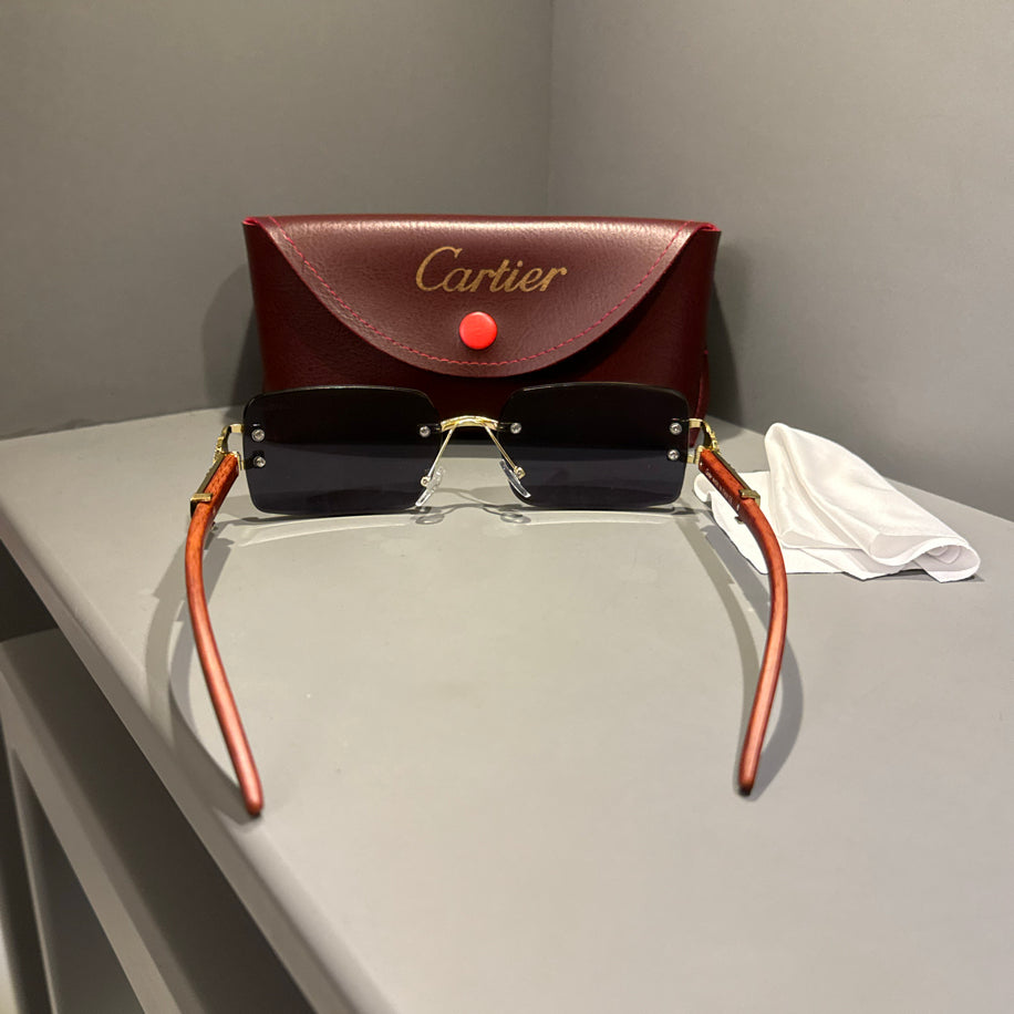 Cartier Unisex Gözlük ( Siyah Cam Ahşap Sap)