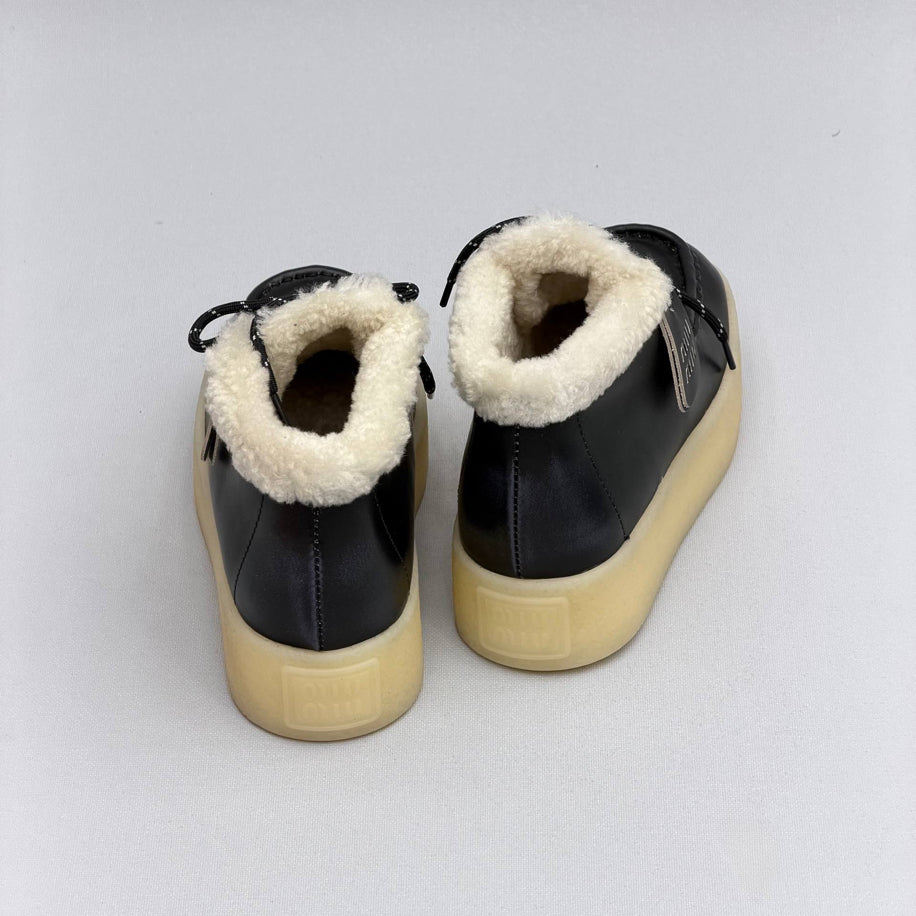 Miu Miu Shearling Lined Leather Moccasin Boots