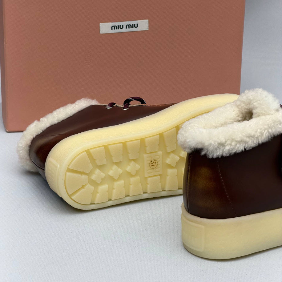 Miu Miu Shearling Lined Leather Moccasin Boots