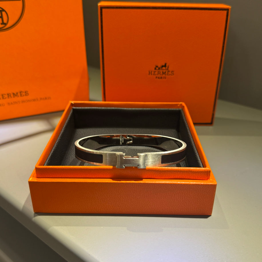 Hermes H Silver Siyah (Fırçalanmış) Bileklik