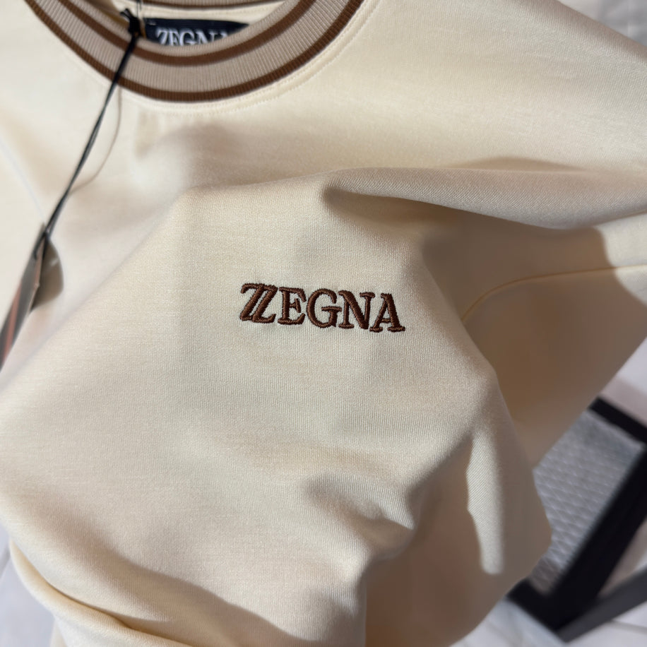 Zegna Logo Detaylı İthal Kumaş Bisiklet Yaka T-Shirt