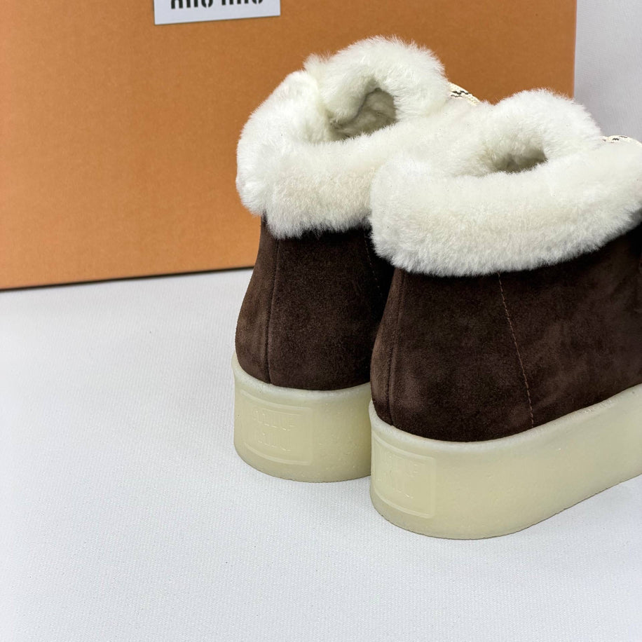 Miu Miu Shearling Lined Leather Moccasin Boots