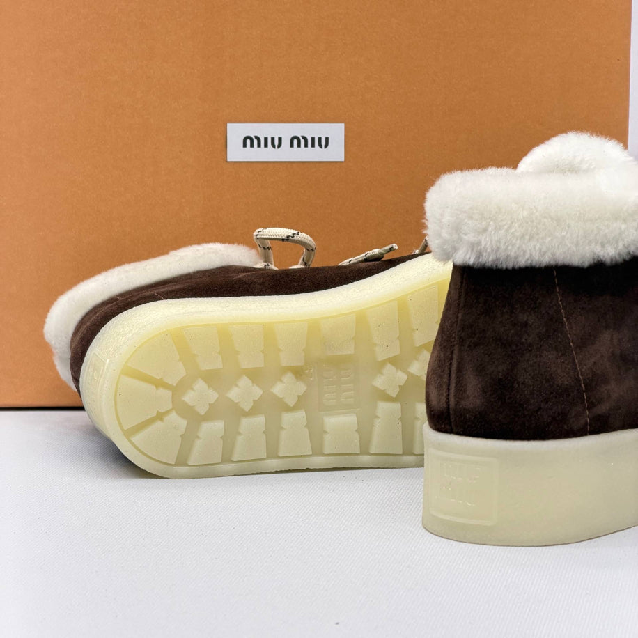 Miu Miu Shearling Lined Leather Moccasin Boots