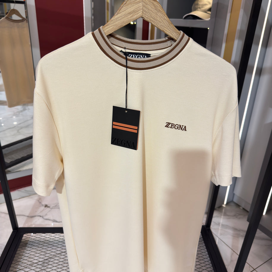 Zegna Logo Detaylı İthal Kumaş Bisiklet Yaka T-Shirt