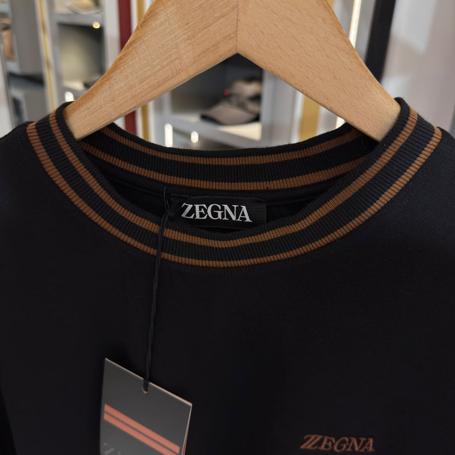 Zegna Logo Detaylı İthal Kumaş Bisiklet Yaka T-Shirt