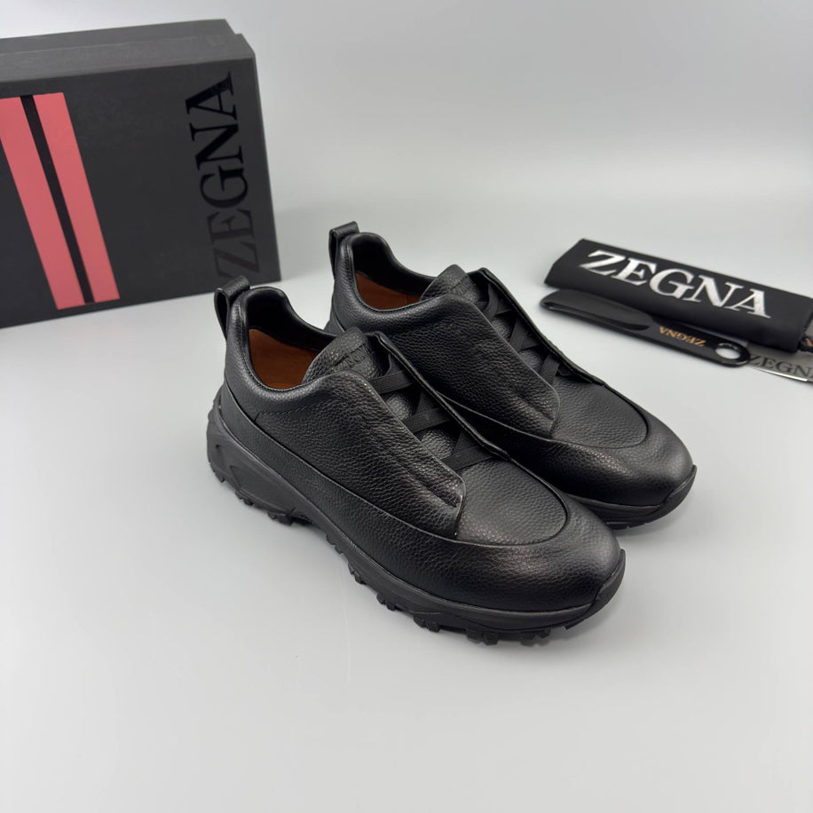 Zegna Leather Triple Stitch Monte Sneakers