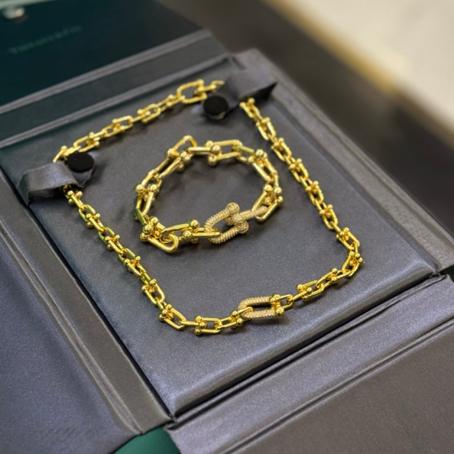 Tiffany Hardwear Bileklik Kolye Set Tek Taşlı