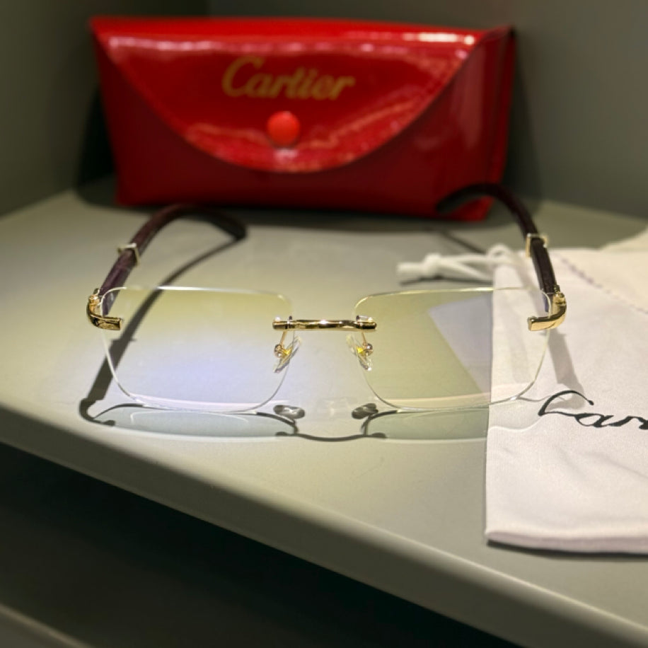 Cartier (Ahşap Sap Şeffaf Cam) Güneş Gözlüğü