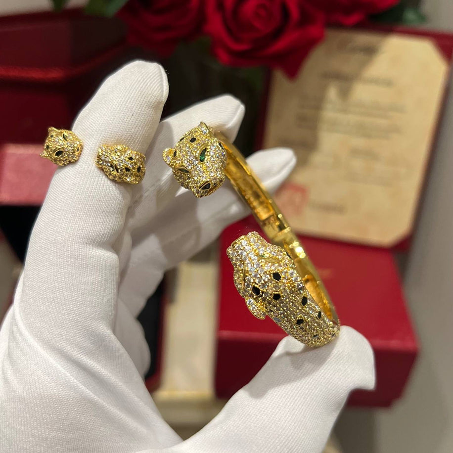 Cartier Panther’e Gold Taşlı Bileklik Yüzük Set