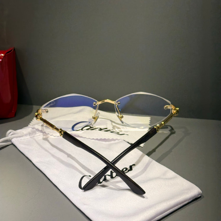 Cartier (Ahşap Sap Şeffaf Cam) Güneş Gözlüğü