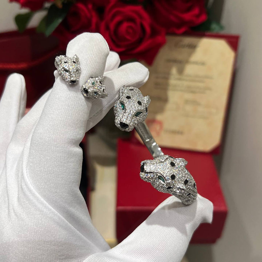 Cartier Panther’e Silver Taşlı Bileklik Yüzük Set