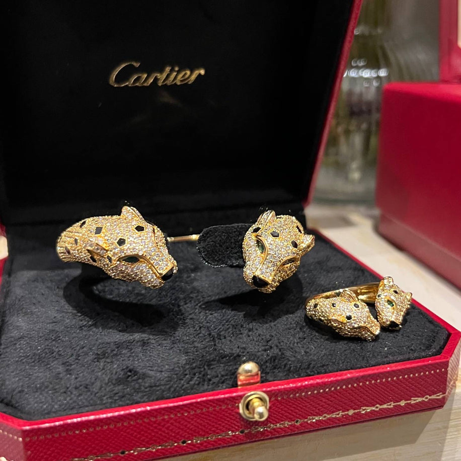 Cartier Panther’e Gold Taşlı Bileklik Yüzük Set