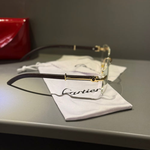Cartier (Ahşap Sap Şeffaf Cam) Güneş Gözlüğü