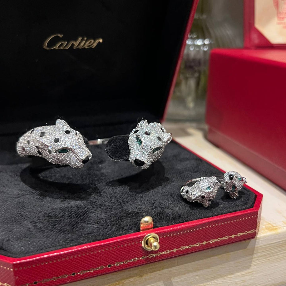 Cartier Panther’e Silver Taşlı Bileklik Yüzük Set