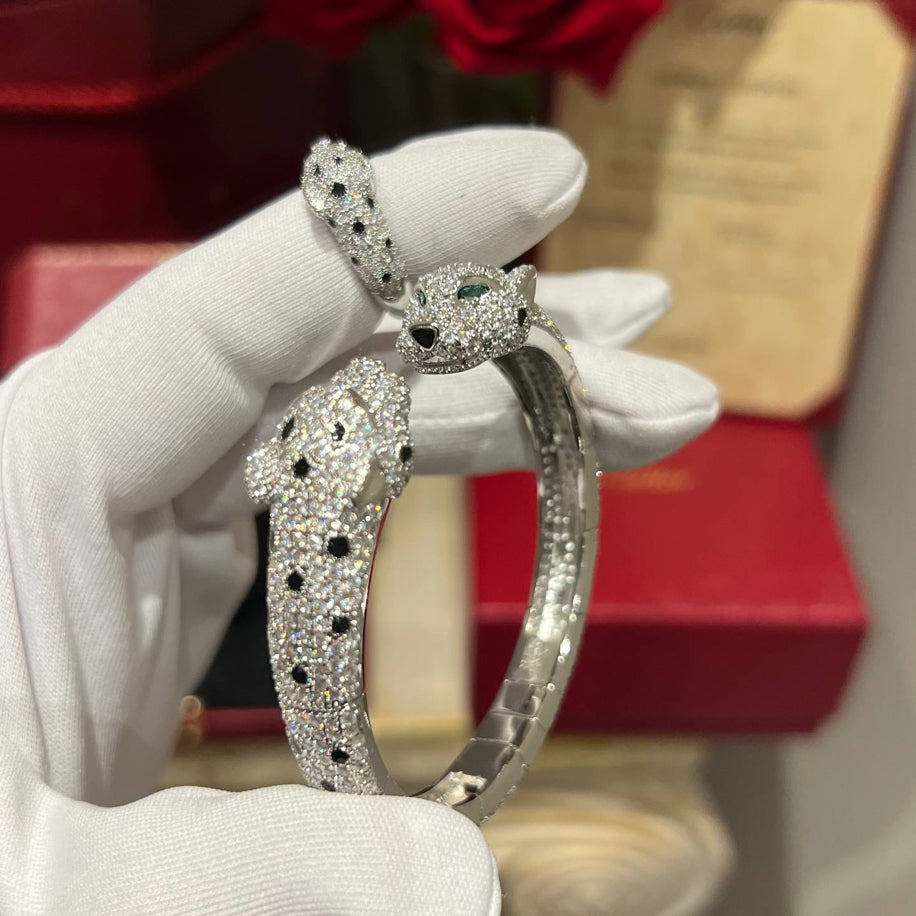 Cartier Panther’e Silver Taşlı Bileklik Yüzük Set