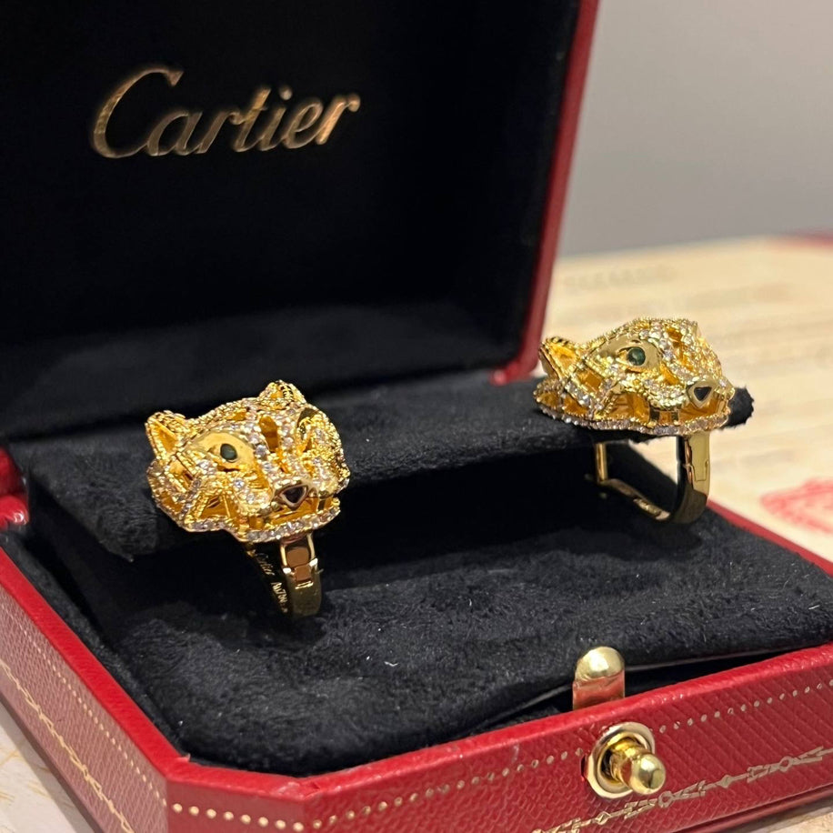 Cartier Full Taşlı (Gold) Panther Küpe Özel Ürün