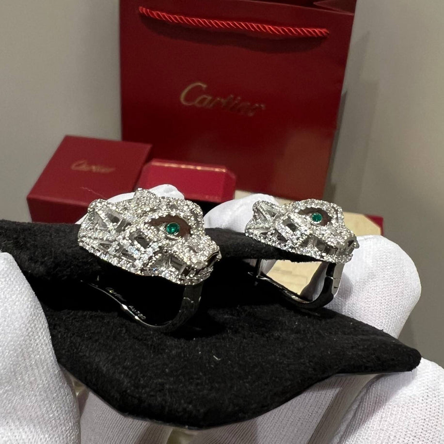 Cartier Full Taşlı (Silver) Panther Küpe Özel Ürün