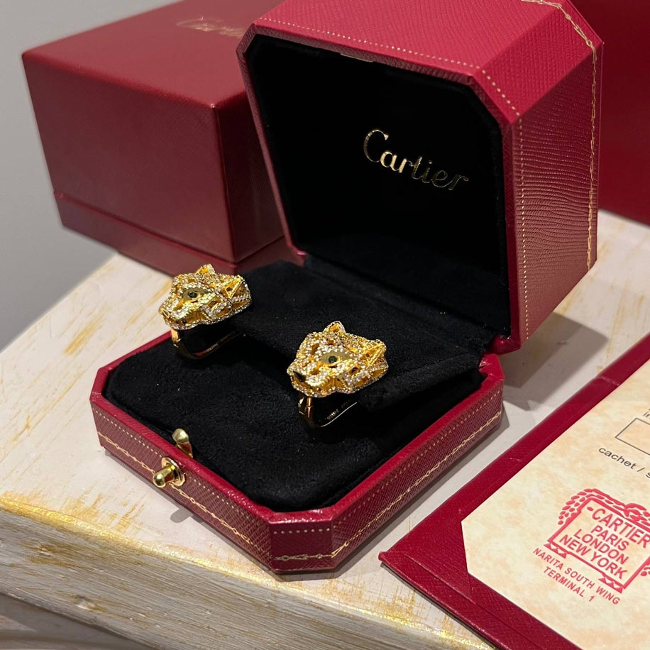 Cartier Full Taşlı (Gold) Panther Küpe Özel Ürün
