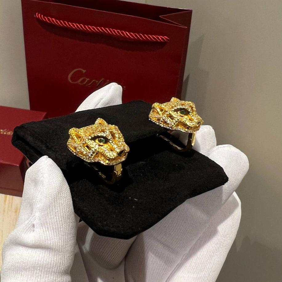 Cartier Full Taşlı (Gold) Panther Küpe Özel Ürün