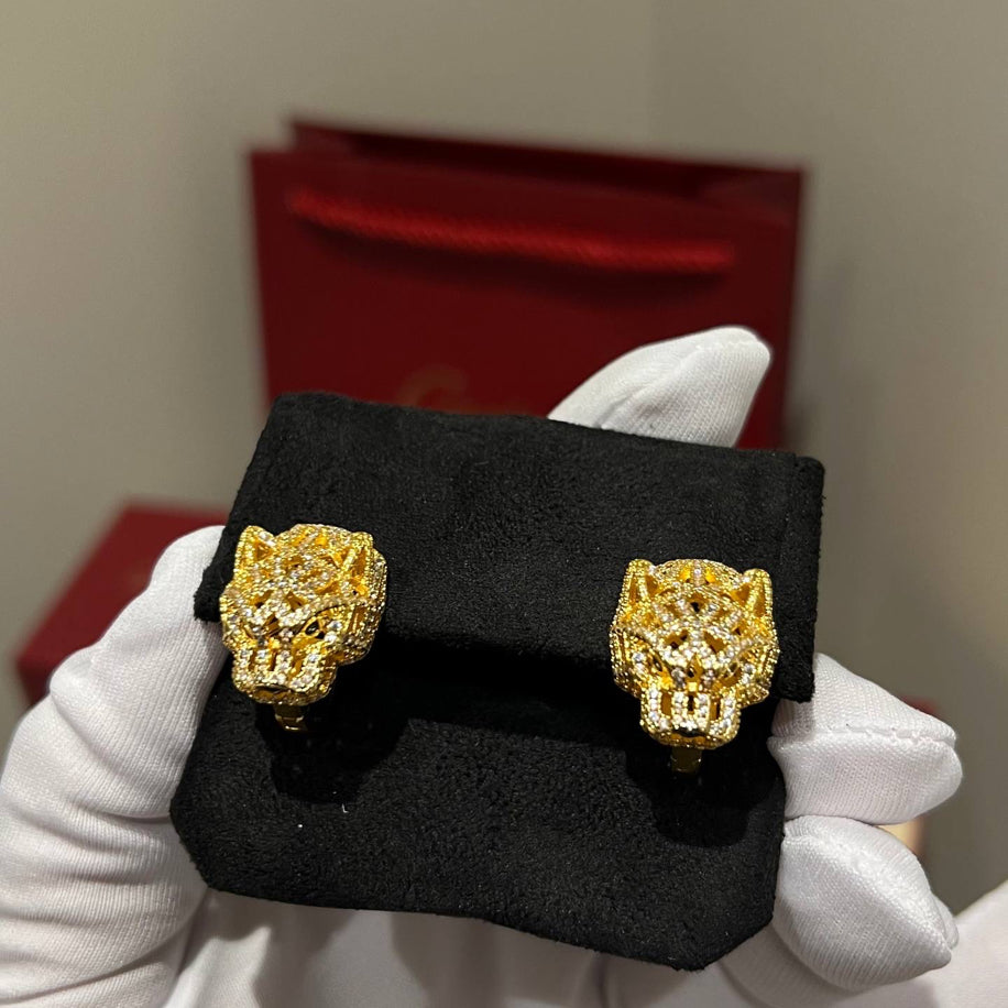 Cartier Full Taşlı (Gold) Panther Küpe Özel Ürün