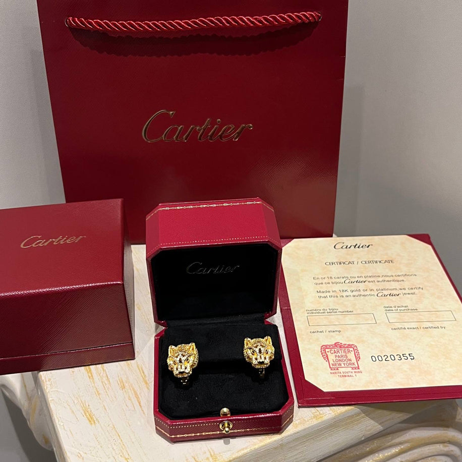 Cartier Full Taşlı (Gold) Panther Küpe Özel Ürün